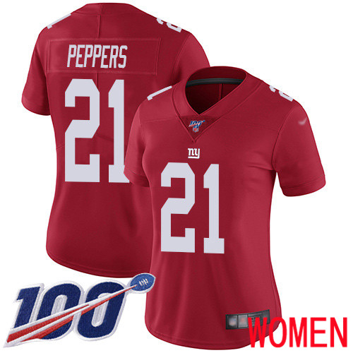 Women New York Giants 21 Jabrill Peppers Red Limited Red Inverted Legend 100th Season Football NFL Jersey